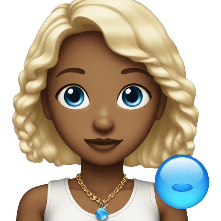 girl with blue eyes, necklace and phone emoji