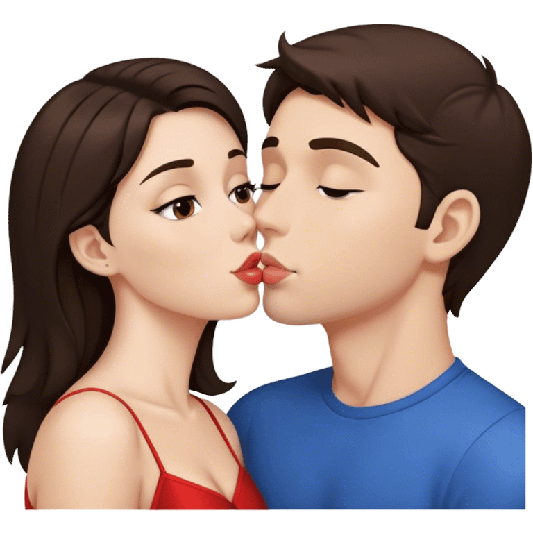 brunette kissing a male brunette  emoji