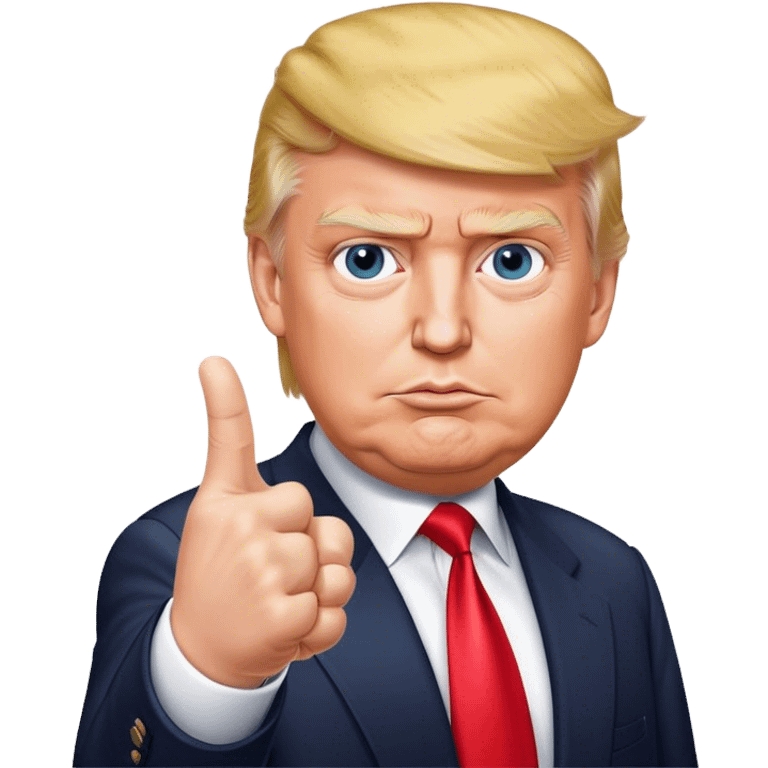 Super realistic Donald Trump pointing index finger up, realistic face emoji