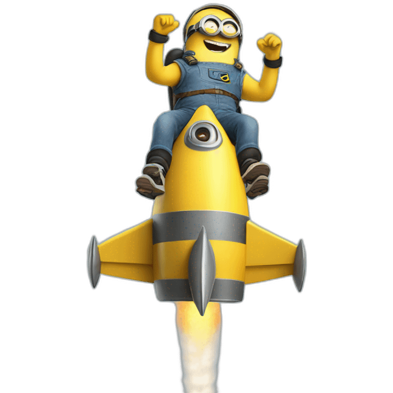 crazy minion riding on a rocket laughs loudly emoji