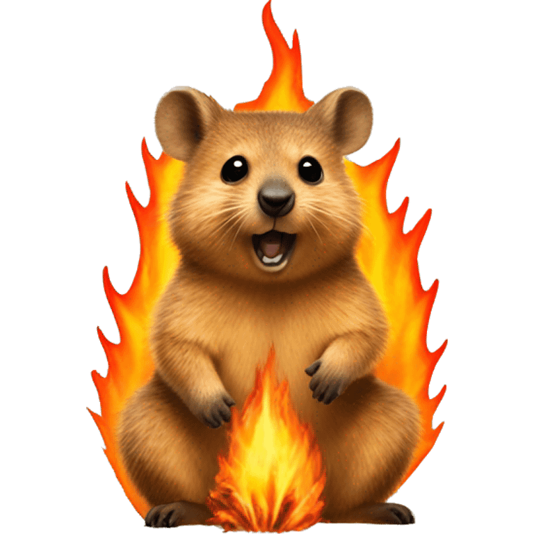 quokka surrounded by fire emoji