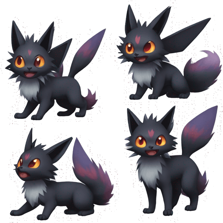 Shiny Dark Eevee-Litten-Zorua-Torracat-fusion-hybrid full body emoji