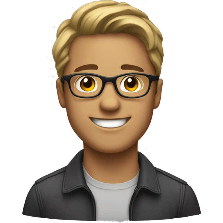 happy young man with dark blonde hair and transparent glasses emoji