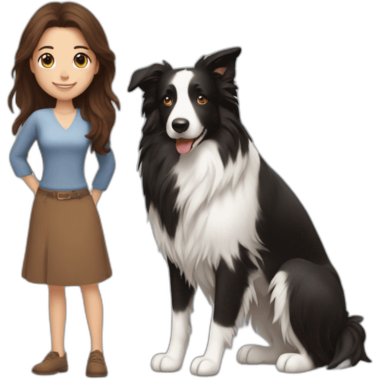 black border collie and woman with long brown hair emoji