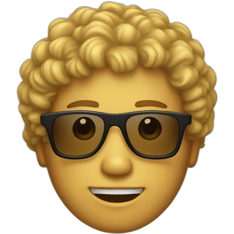 A white men with brown sunglasses and yellow curly hair  emoji