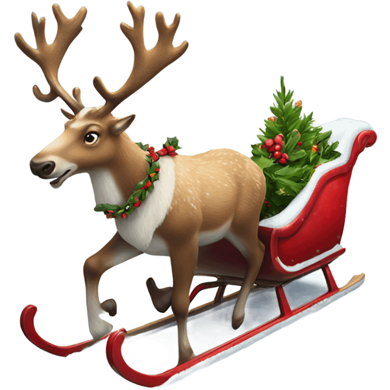 Hyper Realistic Reindeer pulling a Christmas sleigh through the snow  emoji