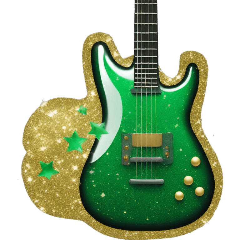 Black and emerald green guitar glitter emoji