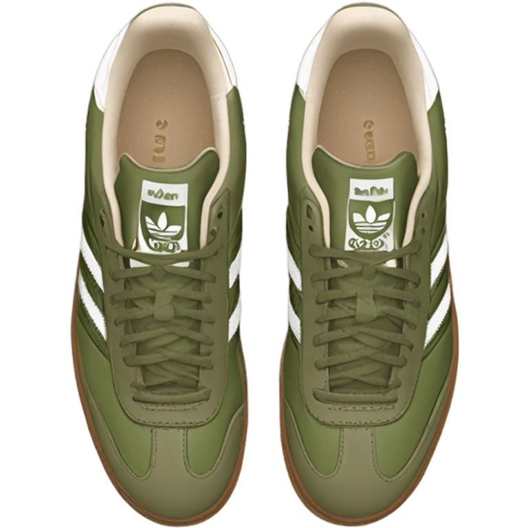 two khaki green adidas samba with a brown flat sole emoji