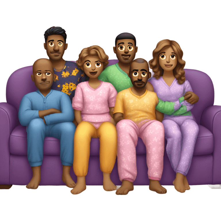 Six people in matching pajamas on couch emoji