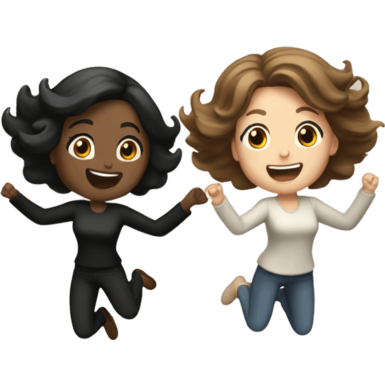 Two pale women, one light brown hair and one black hair, jumping up excitedly emoji