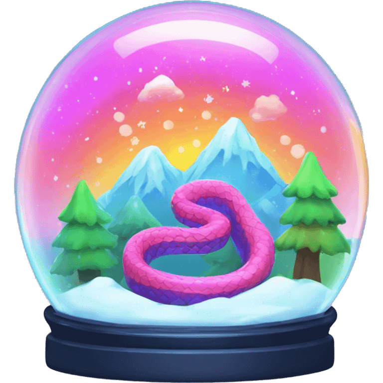 Kawaii rainbow neon snake mountain snow globe  emoji