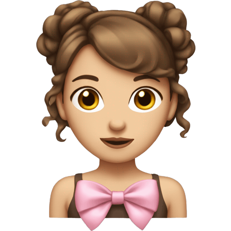 brown haired girl with a coquette bow emoji