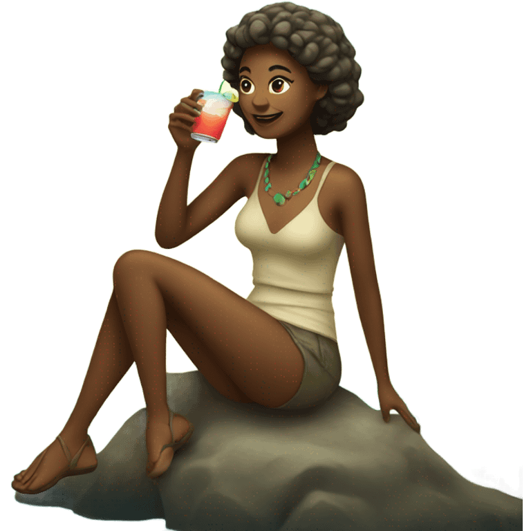 lady sitting on a island drinking a drink emoji