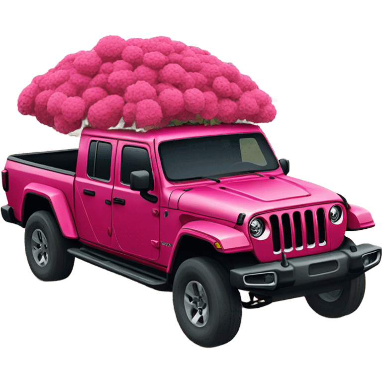 Realistic Red Jeep Gladiator with the truck bed full of pink flowers. emoji