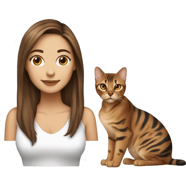 woman long brown hair with bengal cat emoji