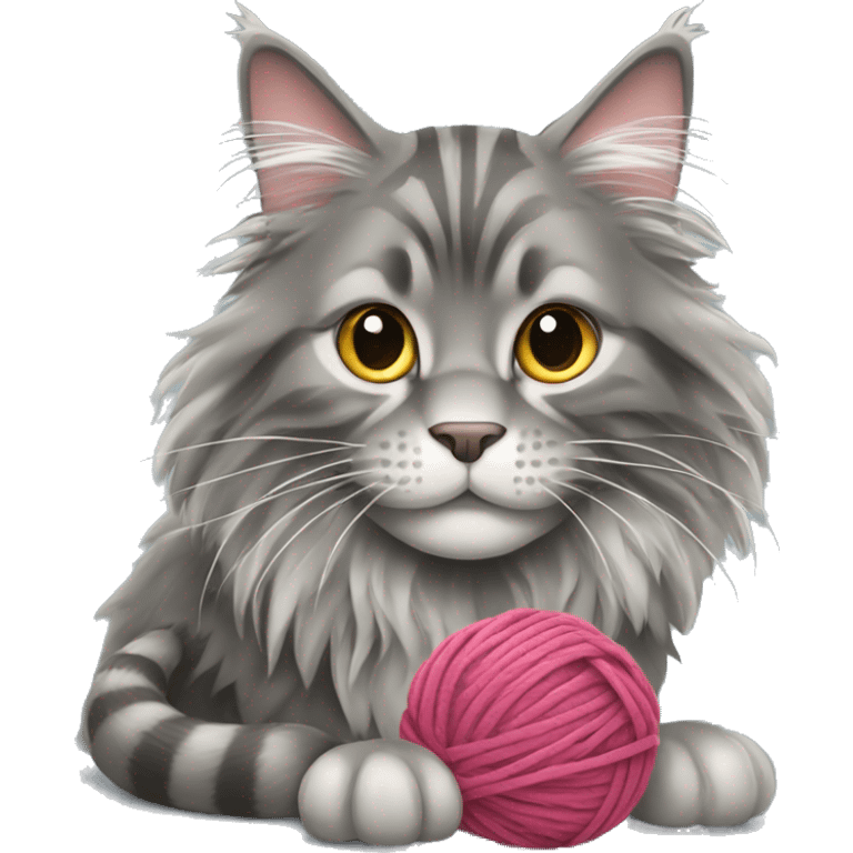 Grey maine coon playing with a ball of yarn  emoji