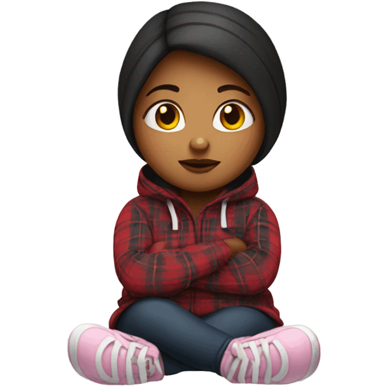 girl in plaid hoodie sitting fat emoji