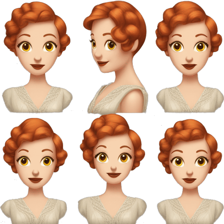 1920s red head woman with a side braid wearing a gorgeous 1920s gown  emoji