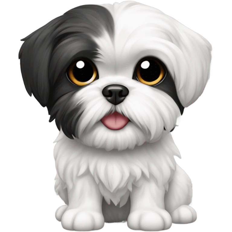 shih tzu maltese mix dog black and white with fish in mouth emoji