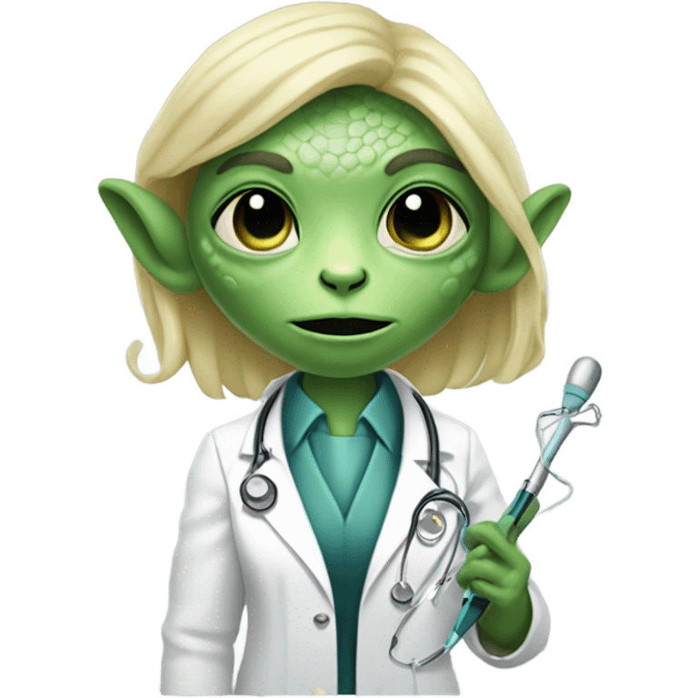 Reptilian alien woman, blonde, is a doctor emoji