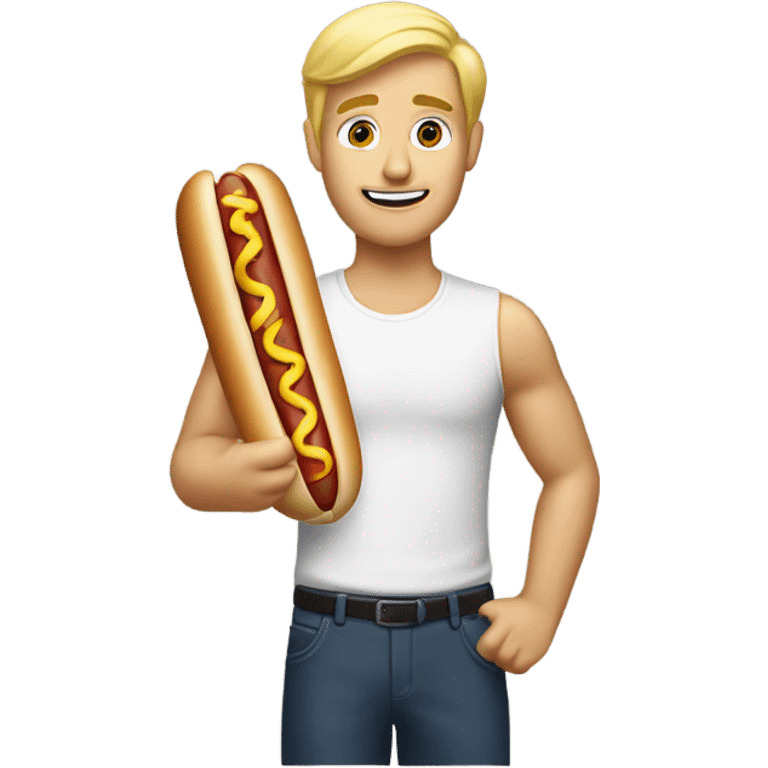 Blonde guy holding a hot dog no bun emoji