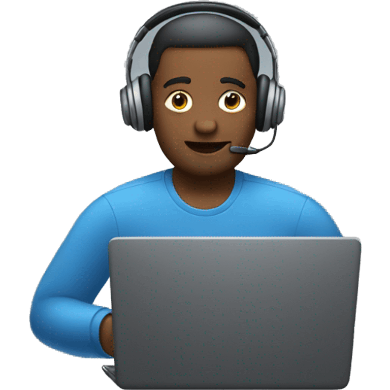 man in headphones talking hold laptop and phone only upper part of body  emoji