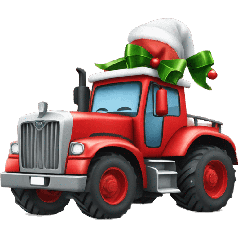 TRACTOR TRUCK WITH CHRISTMAS HAT emoji