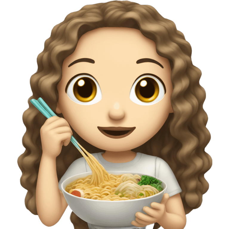 Brown and wave hair girl white skin eating ramen  emoji