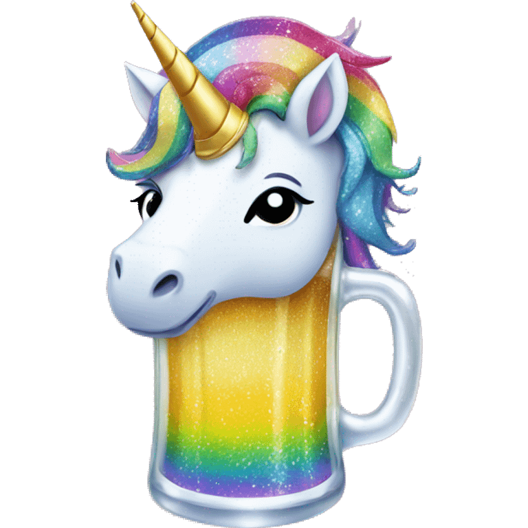 Glittery rainbow-maned unicorn drinking beer emoji