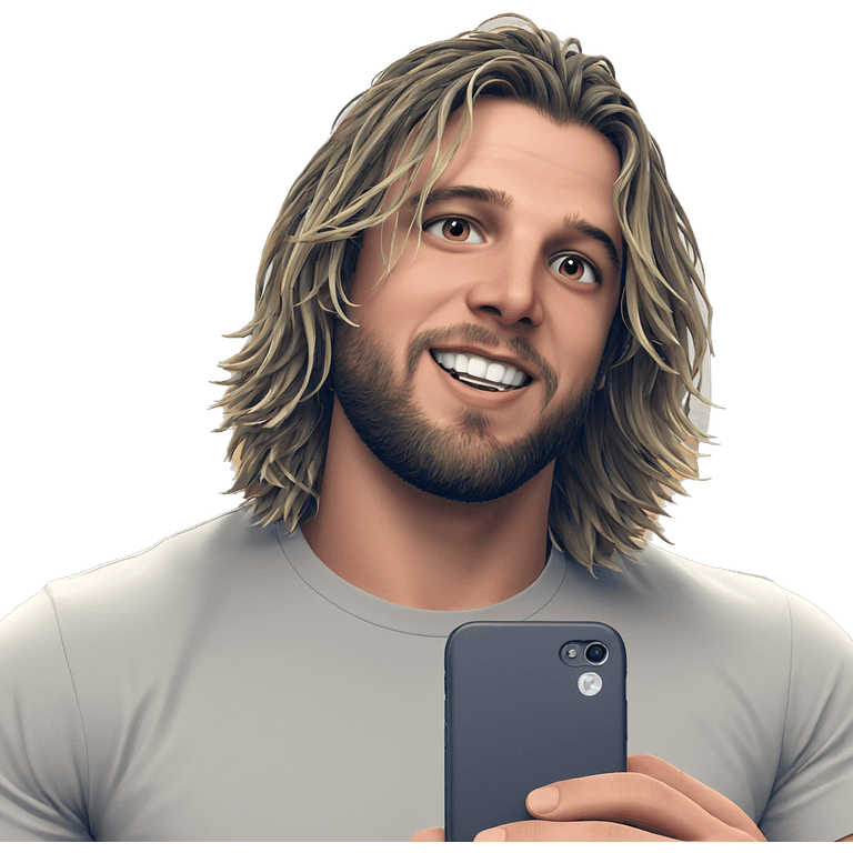 smiling boy with cellphone emoji