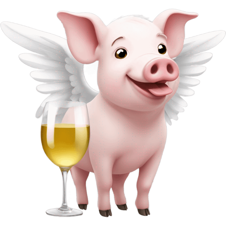 pig with white wings drinking wine emoji