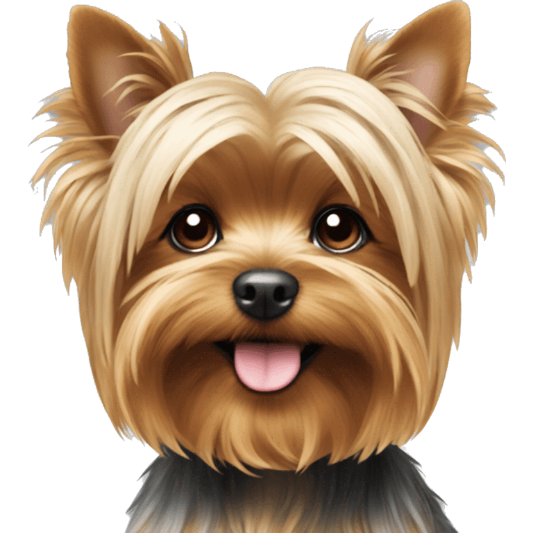 fluffy yorkie indoors looking cute emoji