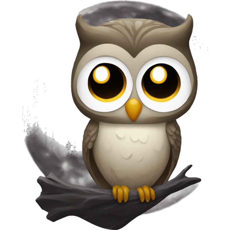 Owl sitting on moon face emoji