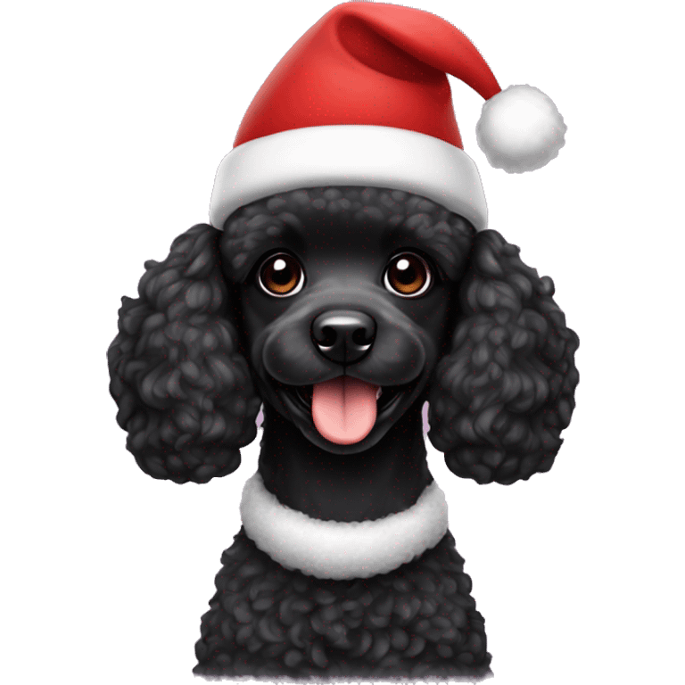 Black poodle girl dog with Santa hat emoji