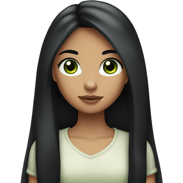 Girl with long black hair and green brown eyes emoji