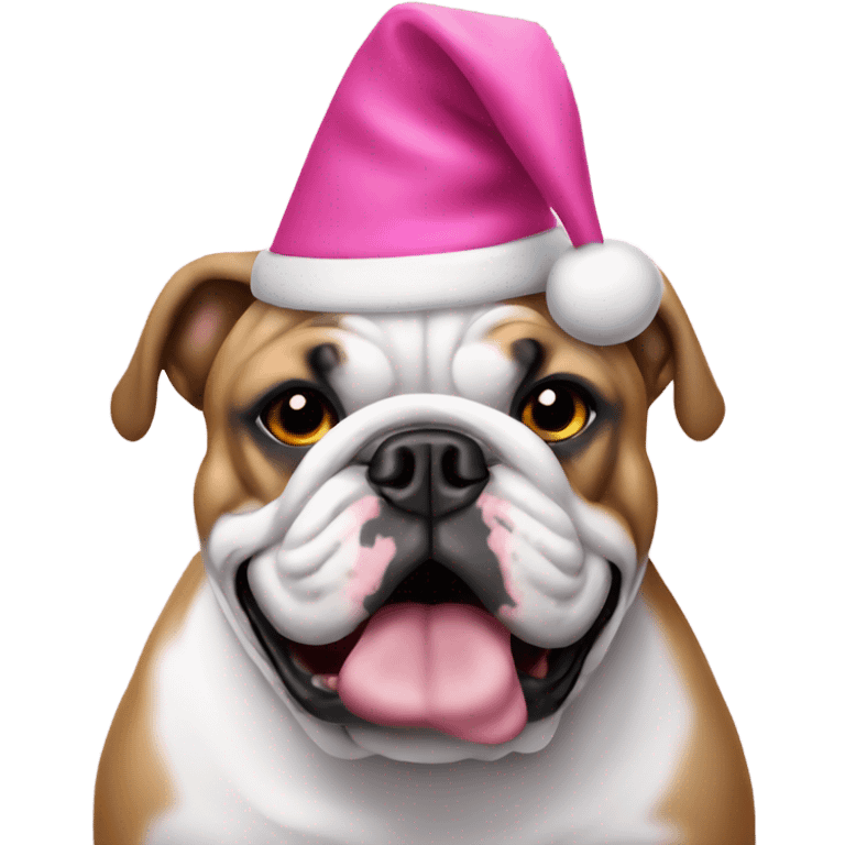 English bulldog wearing a pink Christmas hat  emoji