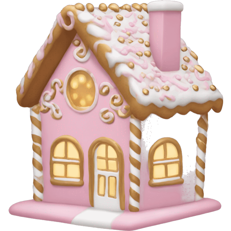 light pink and gold and white gingerbread house emoji