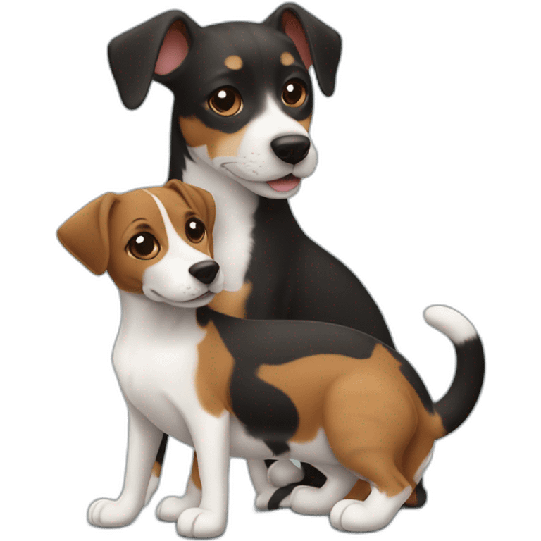 Black tabby cat and brown Jack Russell dog hugging emoji