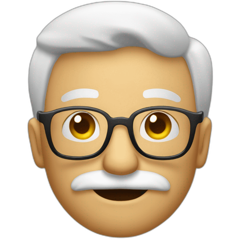 Emoticono Abuelo joven con pelo cano con gafas y bigote saludando emoji