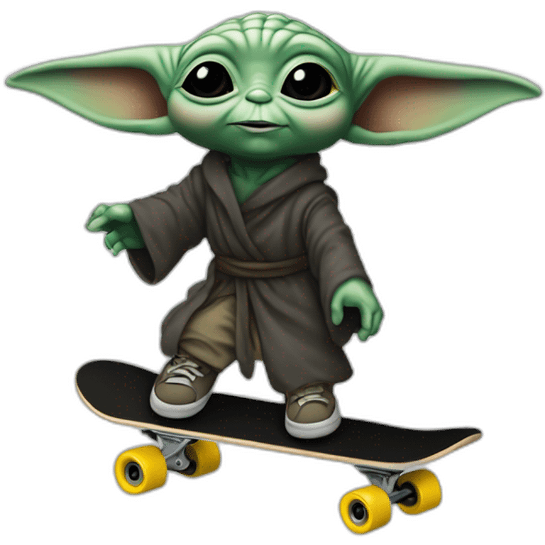 bebe yoda arc-en-ciel qui fait du skate en nageant dans une mer noir emoji