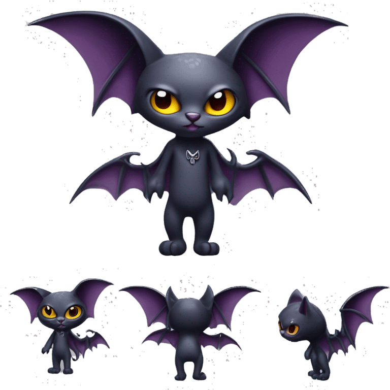 Cute edgy cool realistic vampiric dark eldritch fantasy cat-vernid-Fakémon-Digimon with bat-wings as ears full body emoji