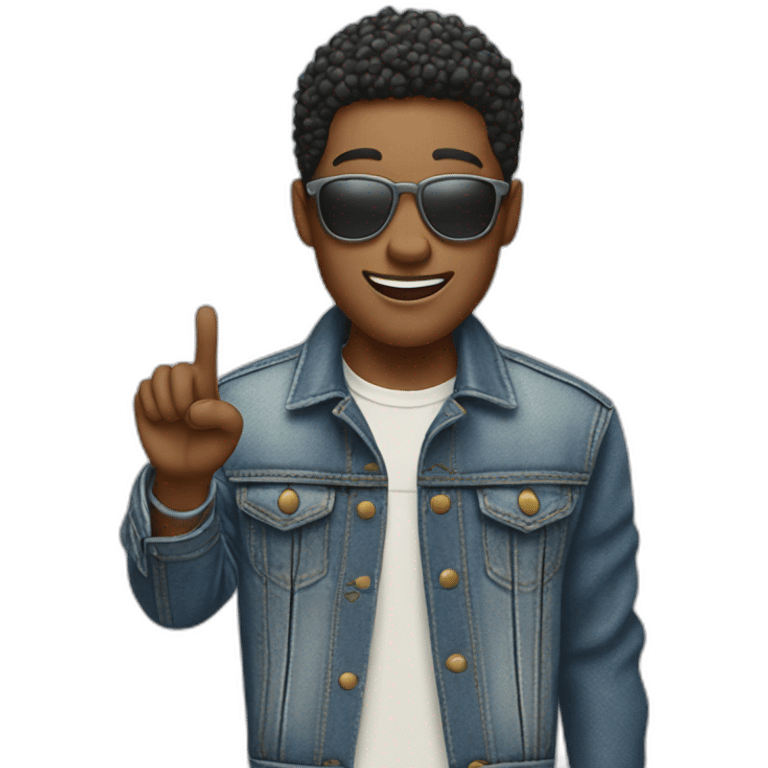 Cool person in denim jacket pointing upward from left hand skin color light emoji