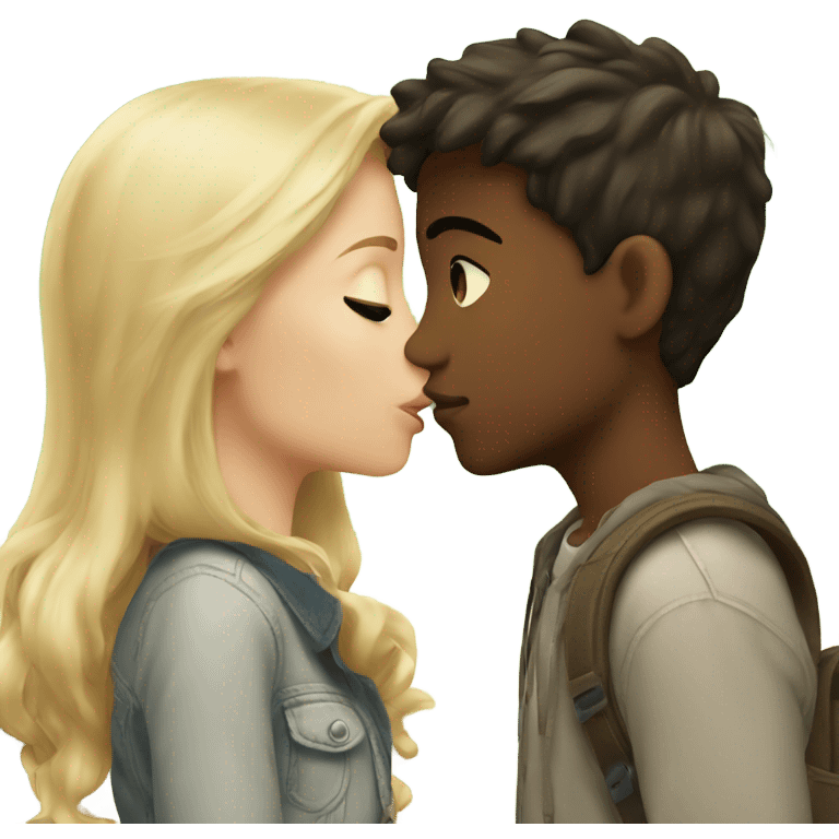 blonde girl kissing brunette boy outdoors emoji