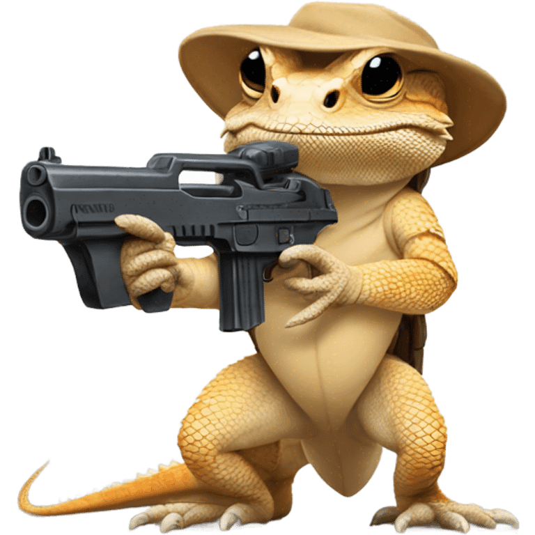 Bearded dragon with a gun  emoji