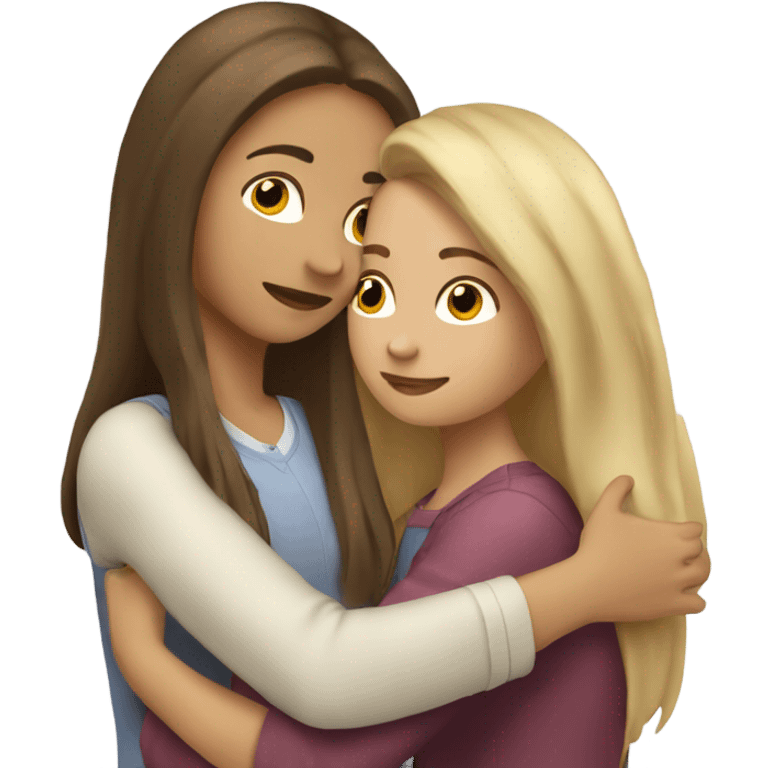 The woman blonde hugs the girl with long brown hair  emoji