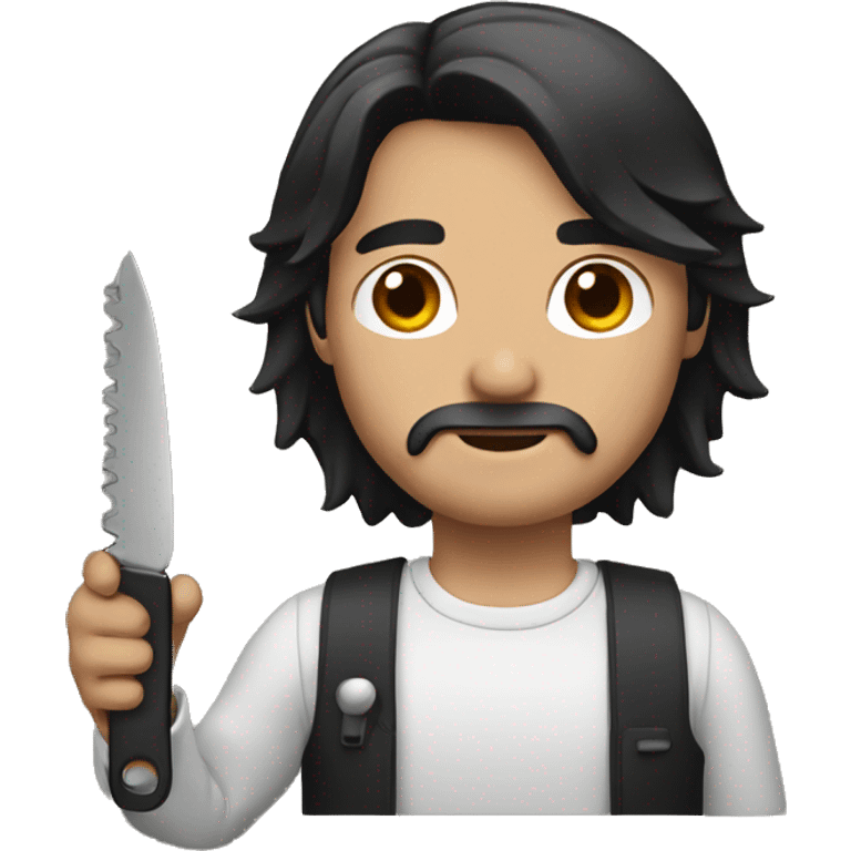 man holding a cutter, long black hair emoji