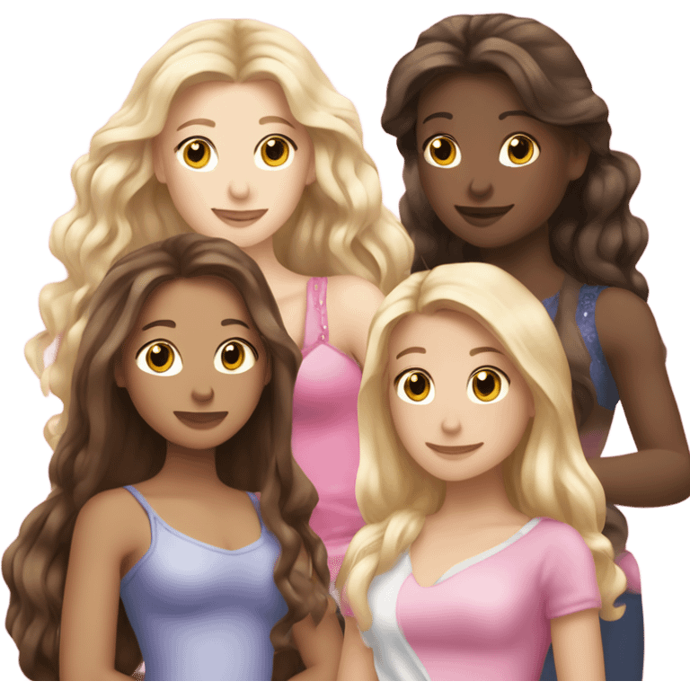 Three 25 year old girls, all with long hair, two brunette, one blonde. All with tiaras on. One of the brunette girls is cuddling a big rat. They are all wearing pink.  emoji