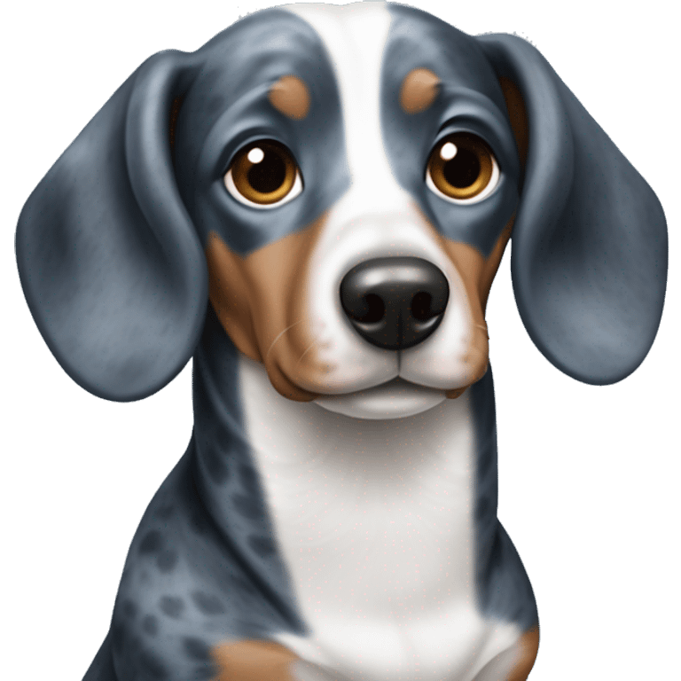 Blue and black and white dapple weiner dog emoji