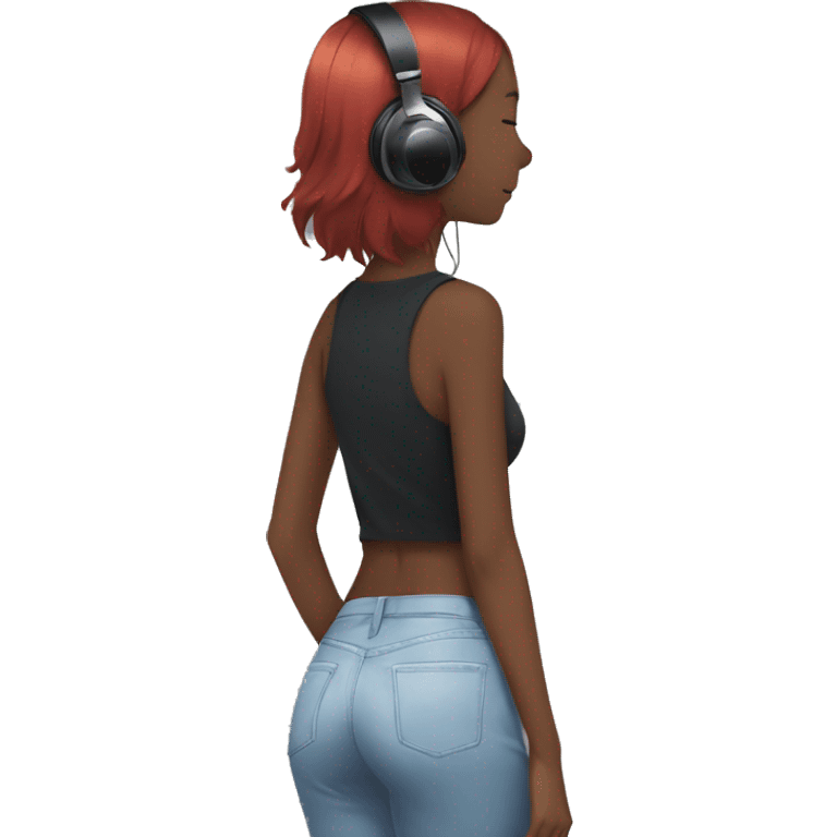 anime girl from behind with headphones on toes and black hai emoji