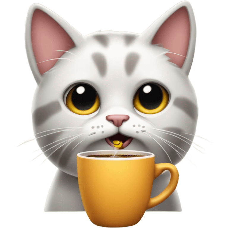 Super stressed cat drinking decaffeinated coffee emoji